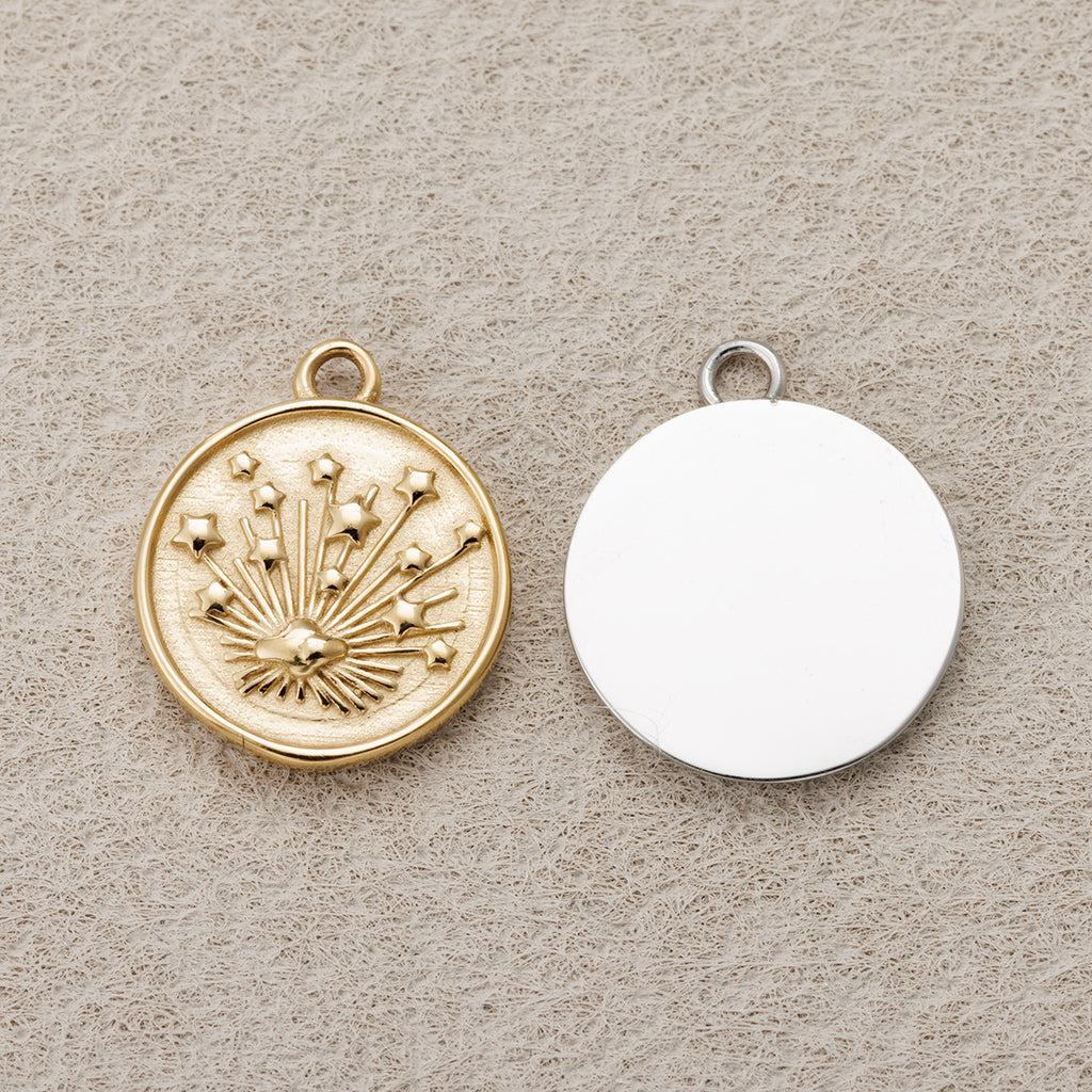 Launch Promo: 24K Gold PVD Stainless Steel Celestial Starburst Medallion Charm | Sold Each