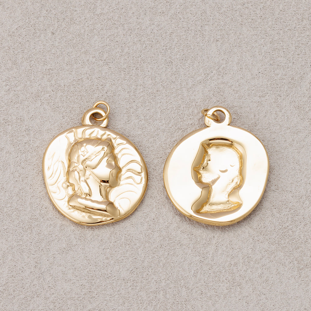 Launch Promo: 14K Gold PVD Stainless Steel Vintage Artistic Madonna Face Pendant Charm | Sold Each
