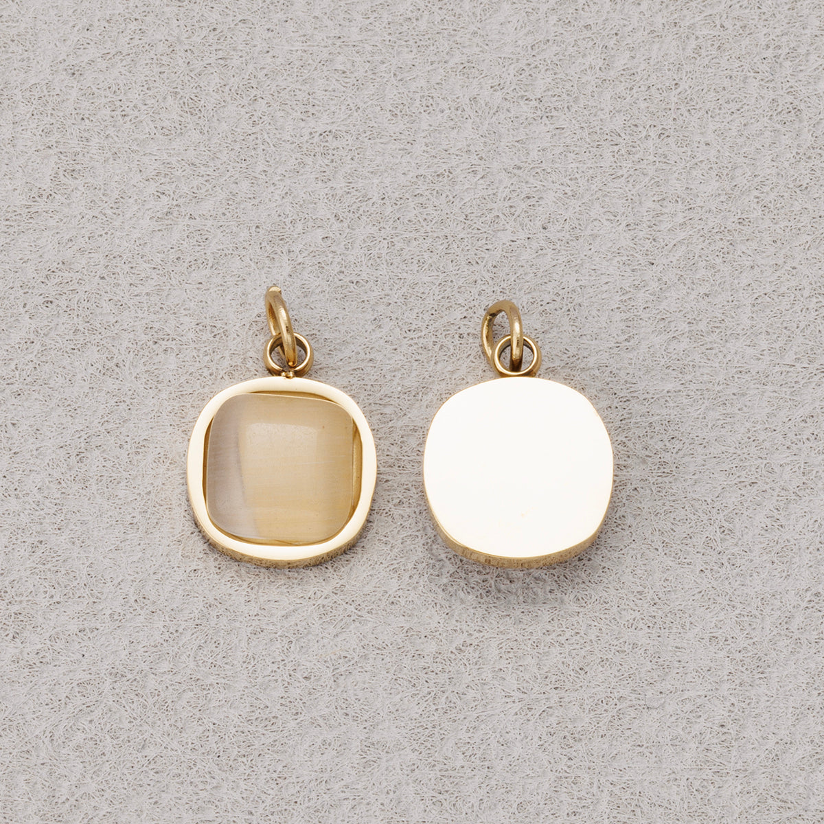 Launch Promo: 14K Gold PVD Stainless Steel Square Moonstone Round Charm | Sold Each
