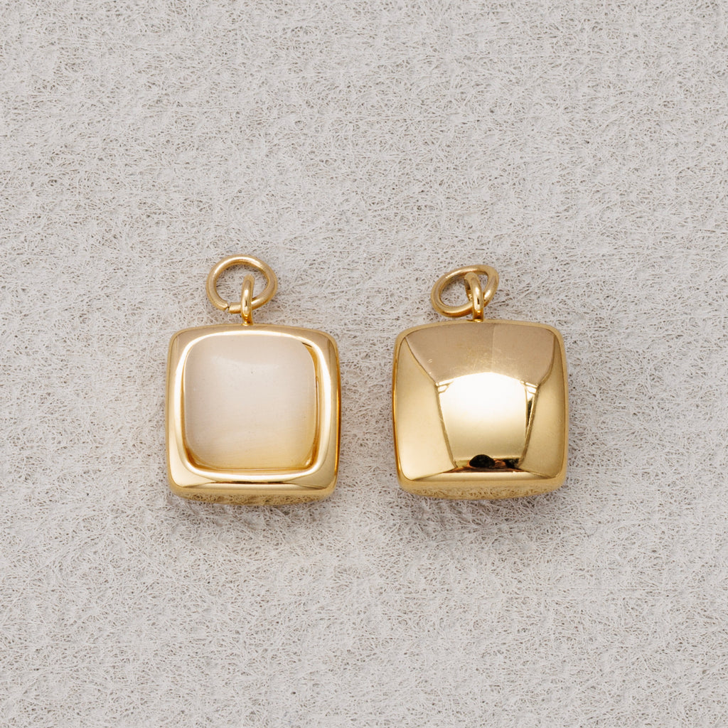 Launch Promo: 14K Gold PVD Stainless Steel Chubby Moonstone Square Charm | Sold Each