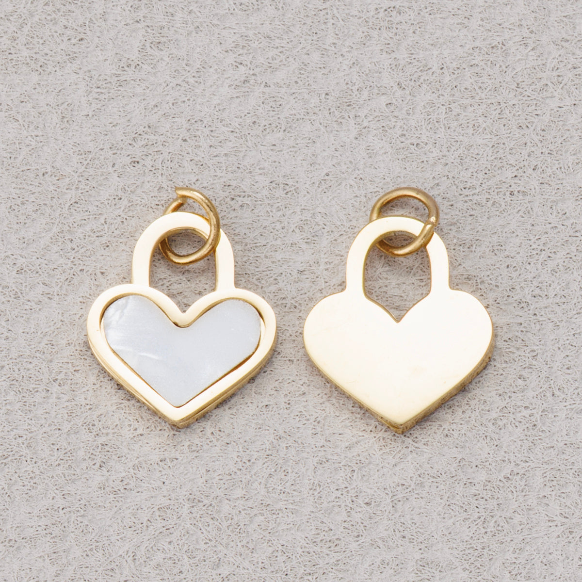 Launch Promo: 14K Gold PVD Stainless Steel Mother Of Pearl Love Heart Padlock Charm | Sold Each