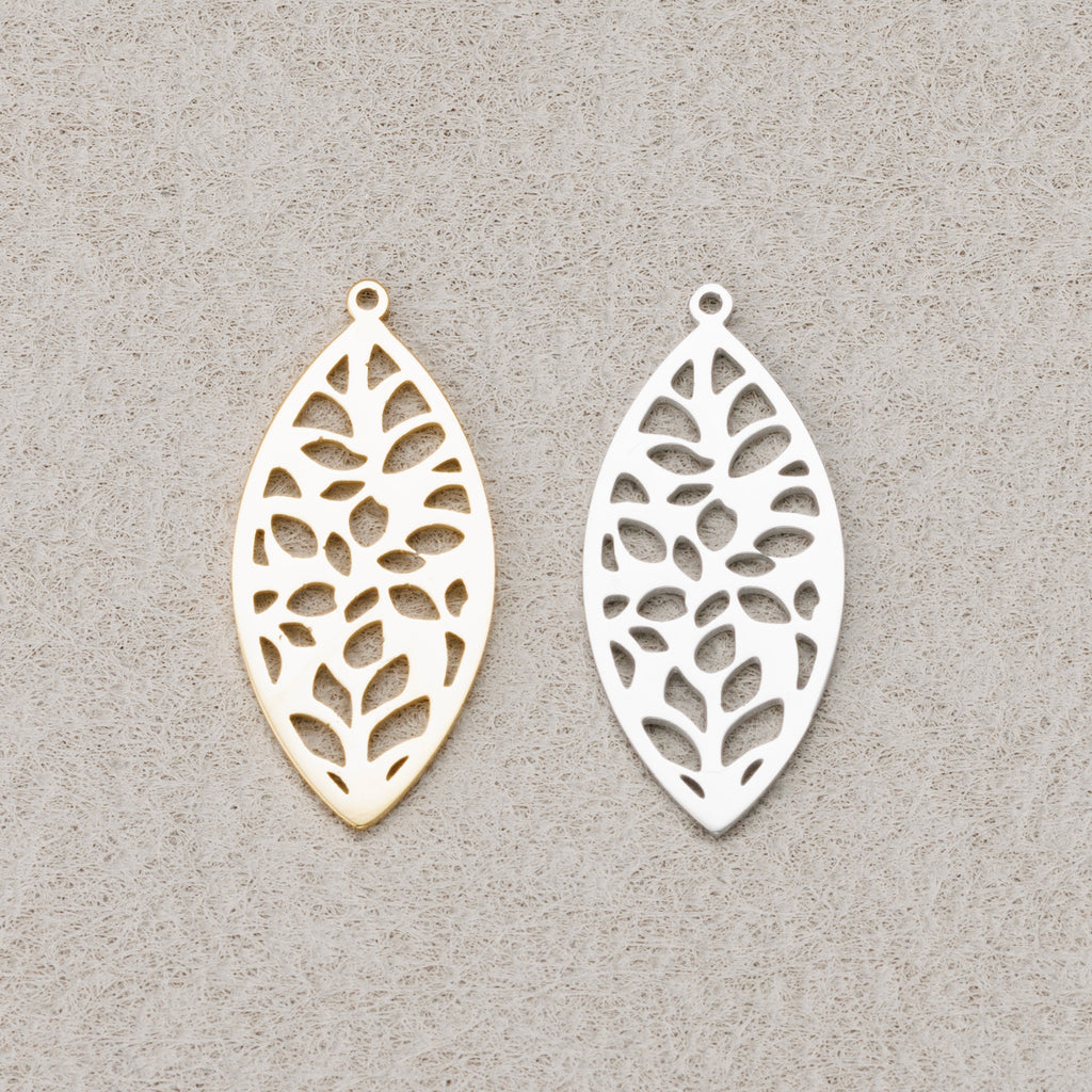 Launch Promo: 24K Gold PVD Stainless Steel Filigree Leaf Pendant | Sold Each