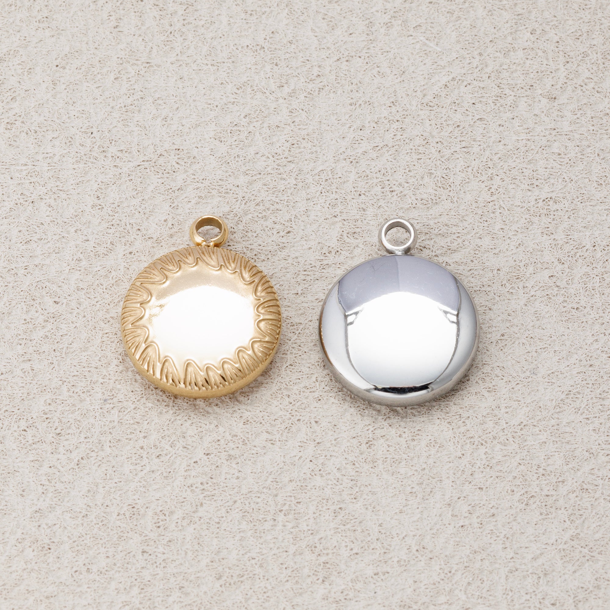 Launch Promo: 24K Gold PVD Stainless Steel Molten Textured Chubby Round Charm | Sold Each