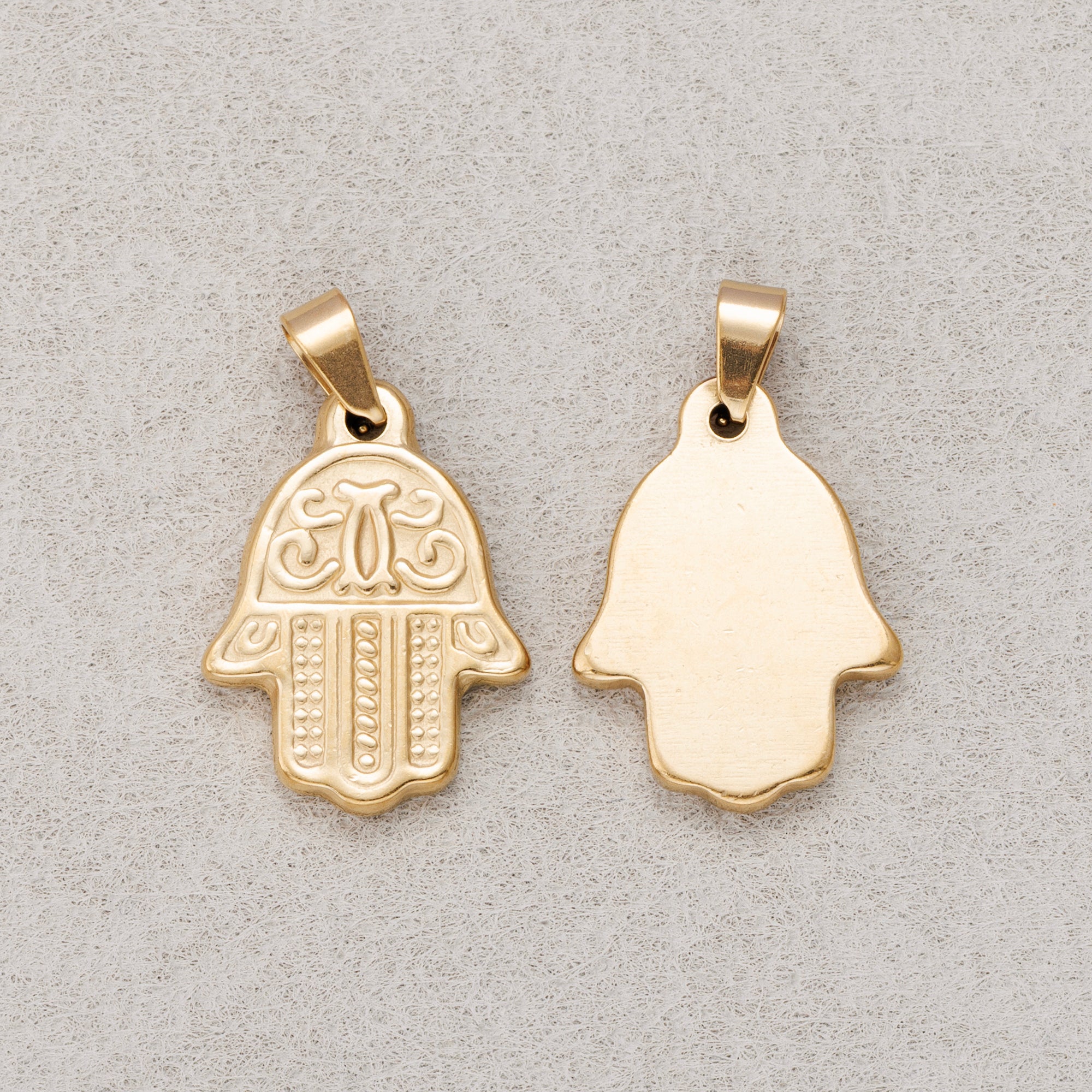 Launch Promo: 24K Gold PVD Stainless Steel Textured Hamsa Hand Protection Pendant | Sold Each