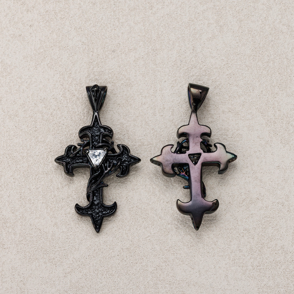 Launch Promo: Stainless Steel Black Gothic Thorn Cross Pendant | Sold Each