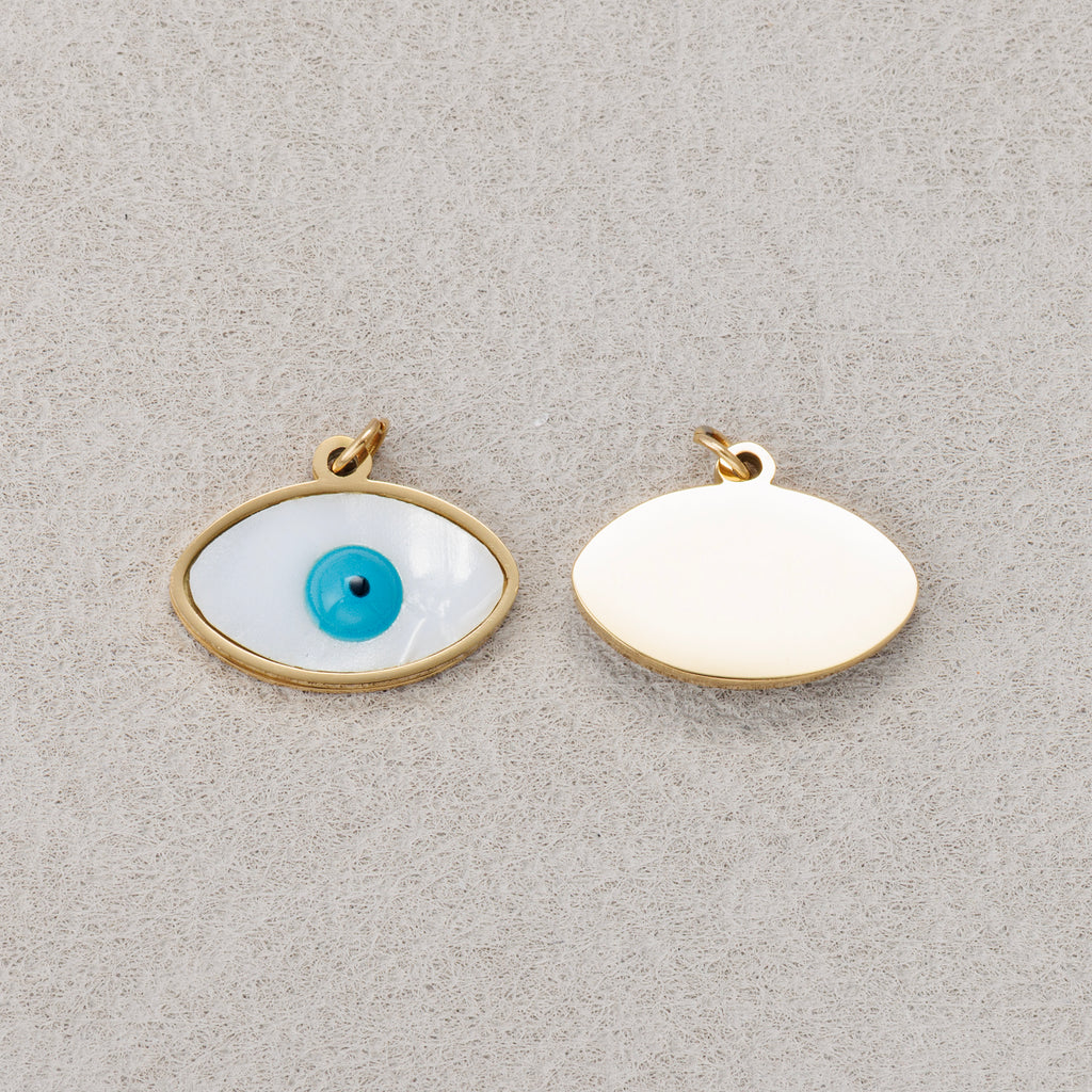 Launch Promo: 14K Gold PVD Stainless Steel Blue and White Evil Eye Charm | Sold Each