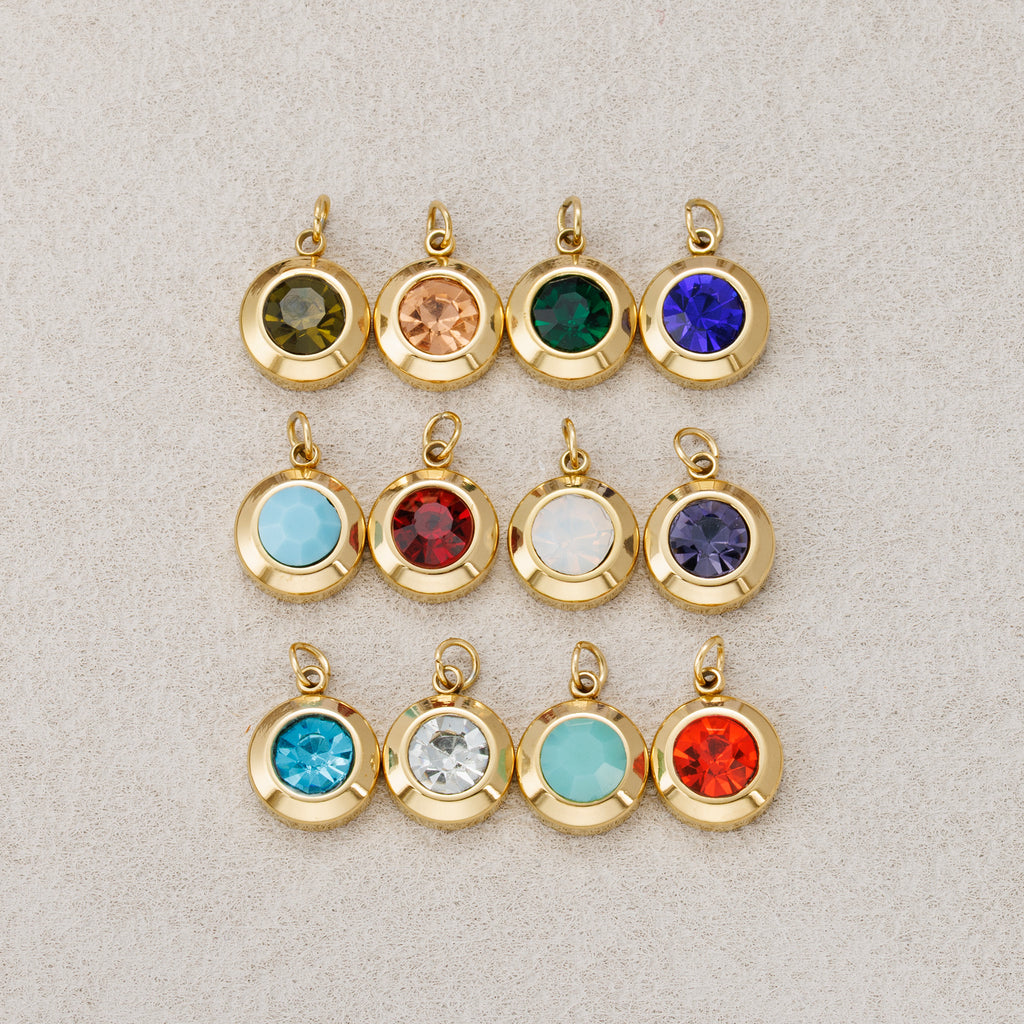 Launch Promo: 14K Gold PVD Stainless Steel Round Bezel Birthstone Charm | Sold Each