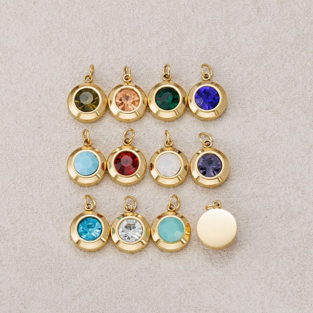 Launch Promo: 14K Gold PVD Stainless Steel Round Bezel Birthstone Charm | Sold Each