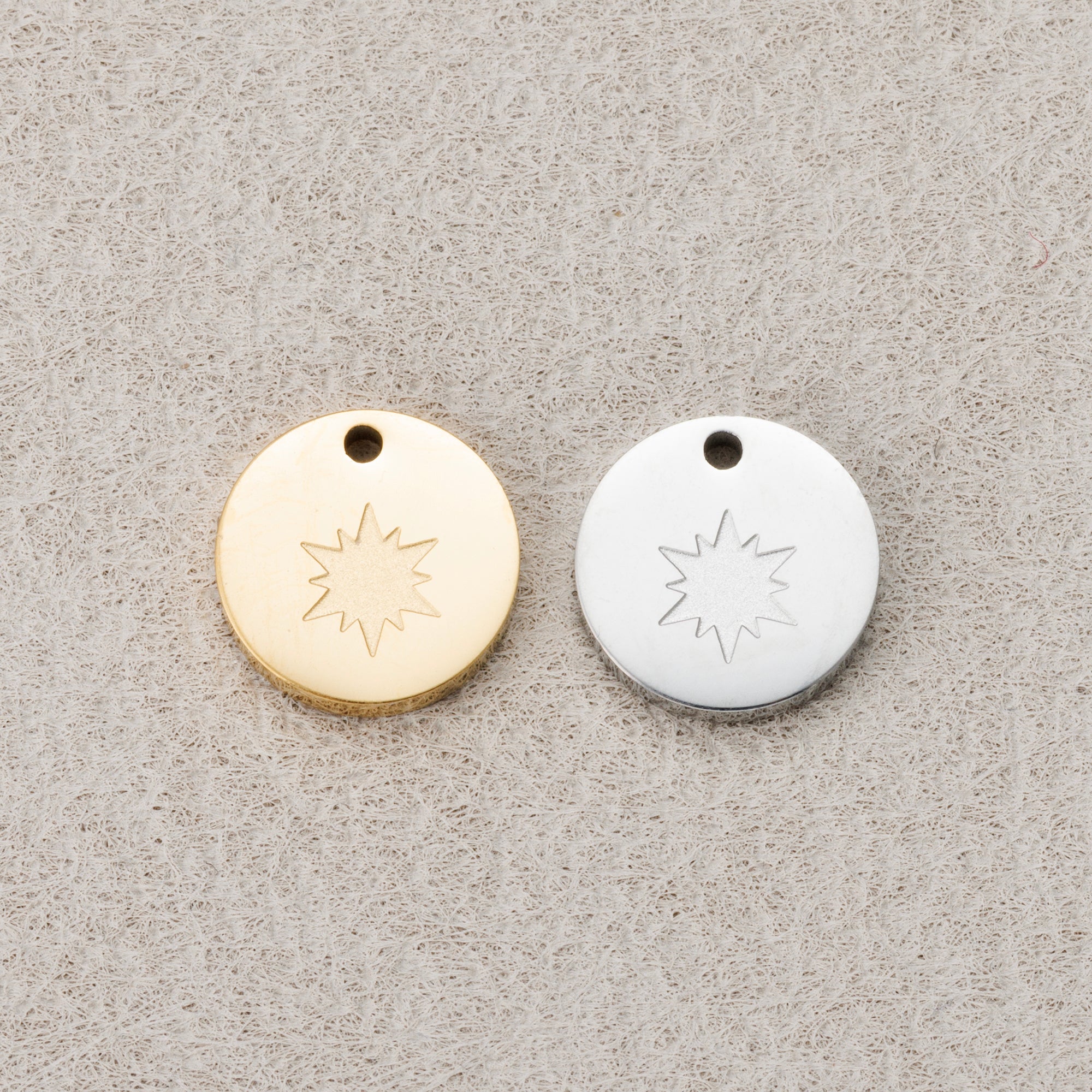 Launch Promo: 24K Gold PVD Stainless Steel Mini Sunburst Coin Charm in Gold & Silver | Sold Each