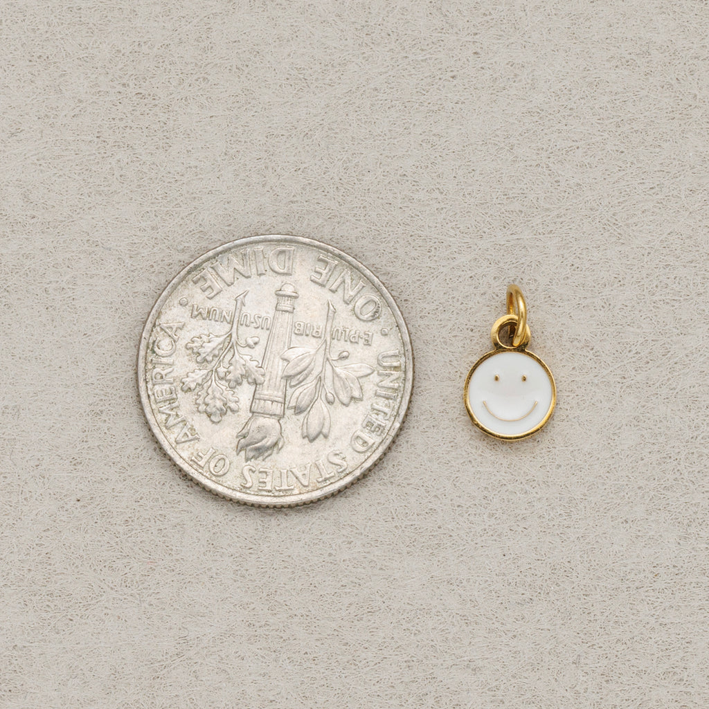 Launch Promo: Gold PVD Stainless Steel Black & White Enamel Mini Smiley Emoticon Charm | Sold Each