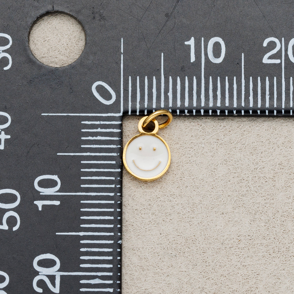 Launch Promo: Gold PVD Stainless Steel Black & White Enamel Mini Smiley Emoticon Charm | Sold Each