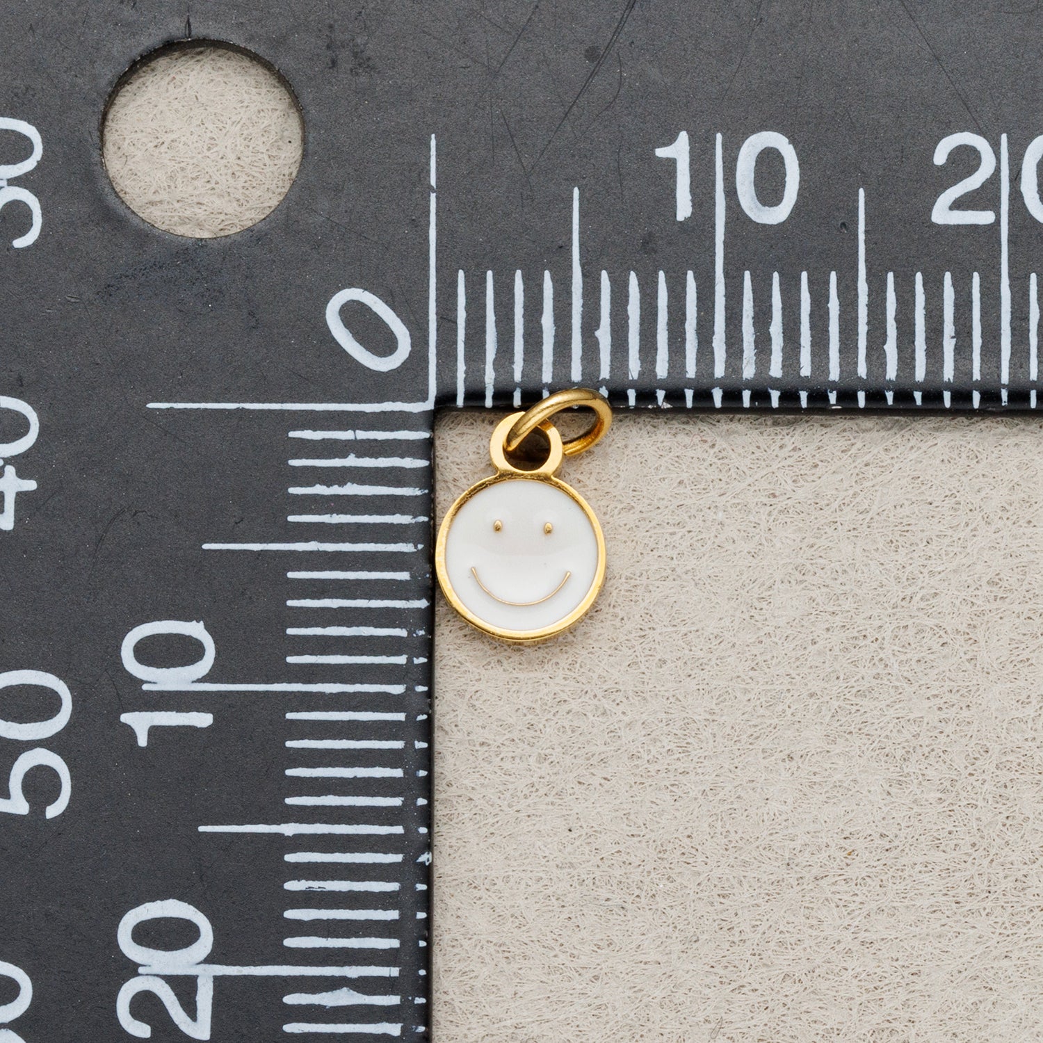Launch Promo: Gold PVD Stainless Steel Black & White Enamel Mini Smiley Emoticon Charm | Sold Each