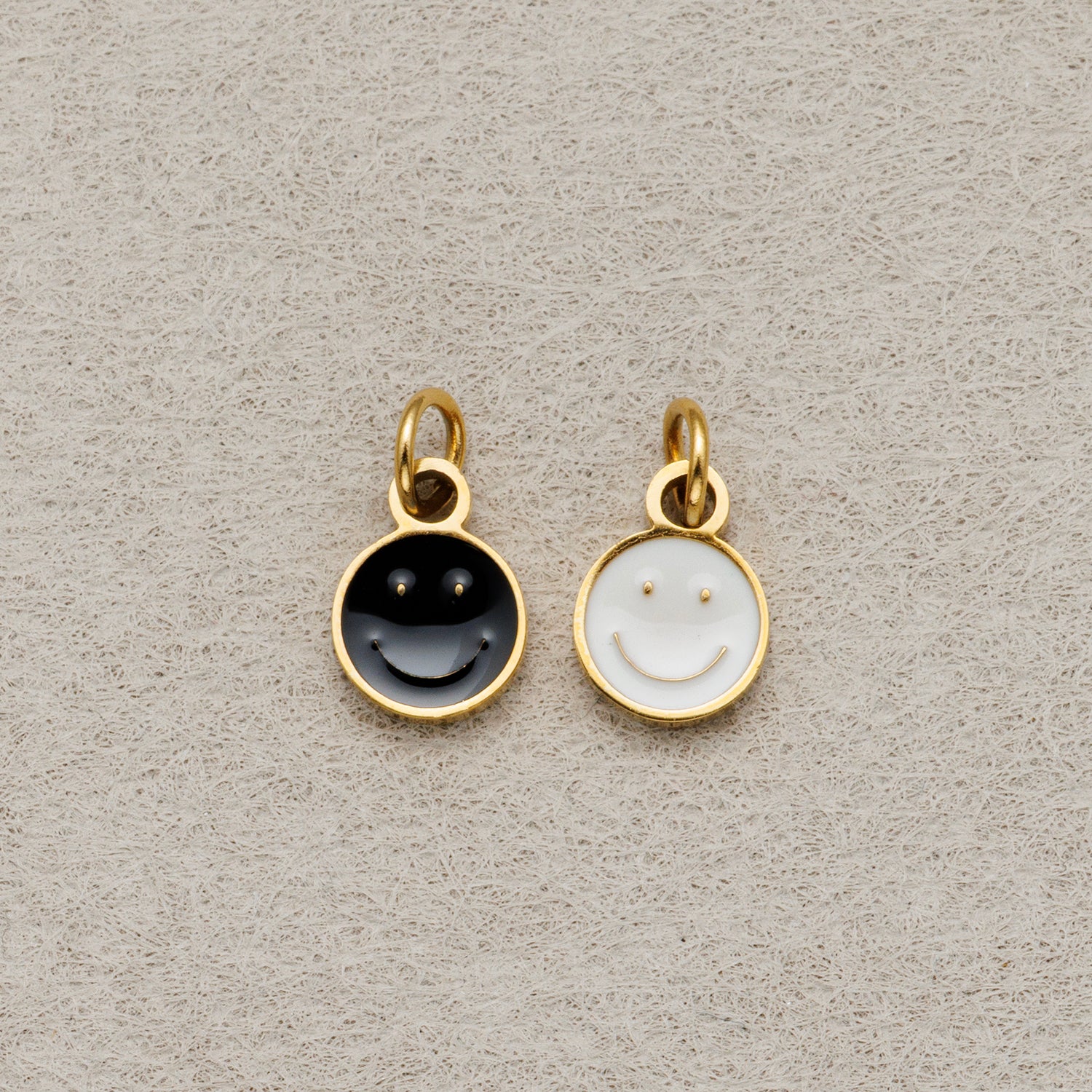 Launch Promo: Gold PVD Stainless Steel Black & White Enamel Mini Smiley Emoticon Charm | Sold Each