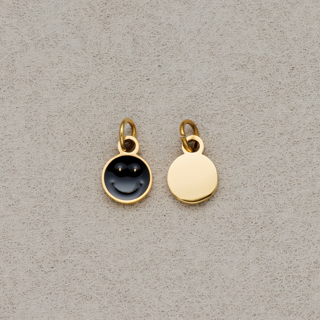 Launch Promo: Gold PVD Stainless Steel Black & White Enamel Mini Smiley Emoticon Charm | Sold Each