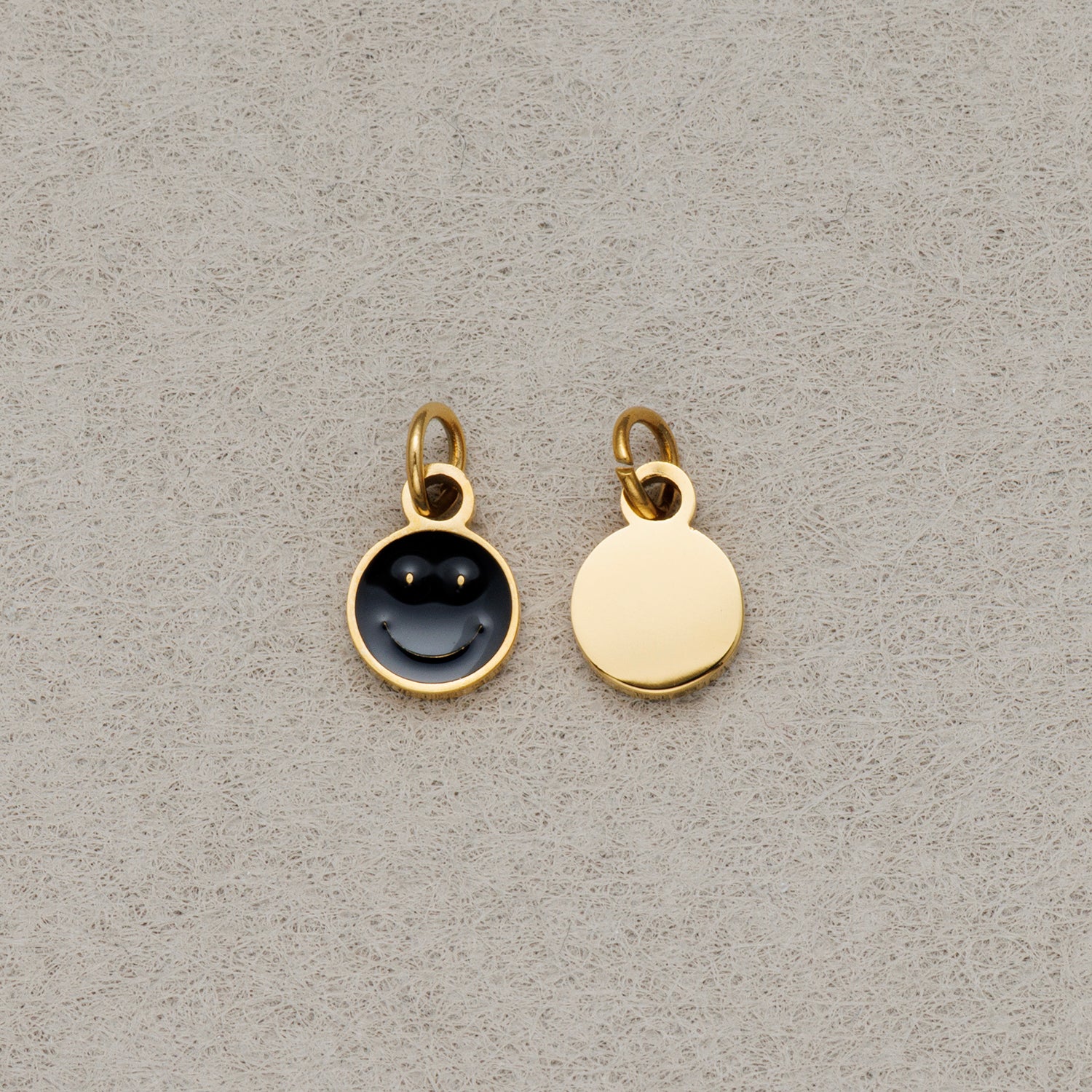 Launch Promo: Gold PVD Stainless Steel Black & White Enamel Mini Smiley Emoticon Charm | Sold Each