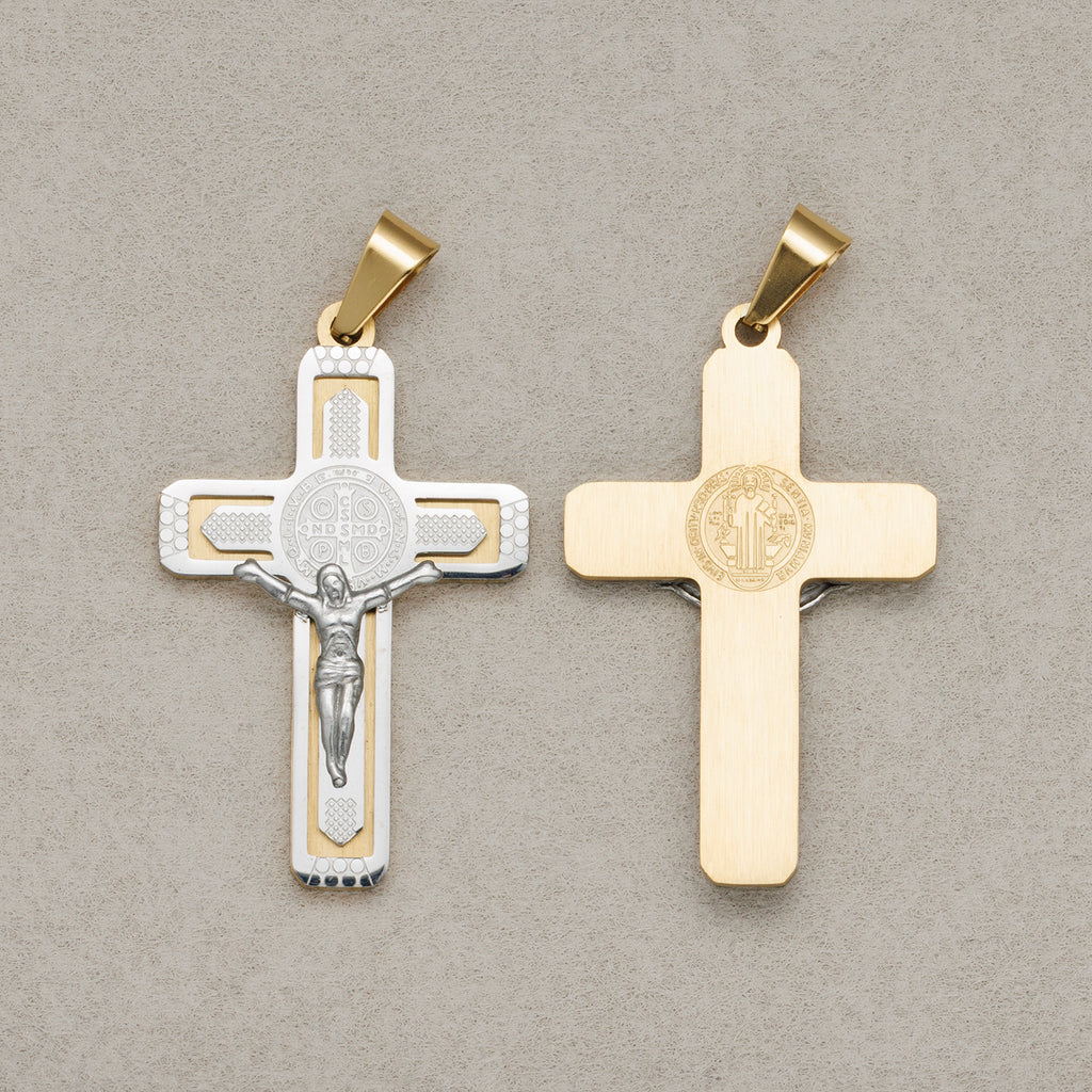 Launch Promo: 14K Gold PVD Stainless Steel Traditional Religious Catholic Cross Pendant | Sold Each