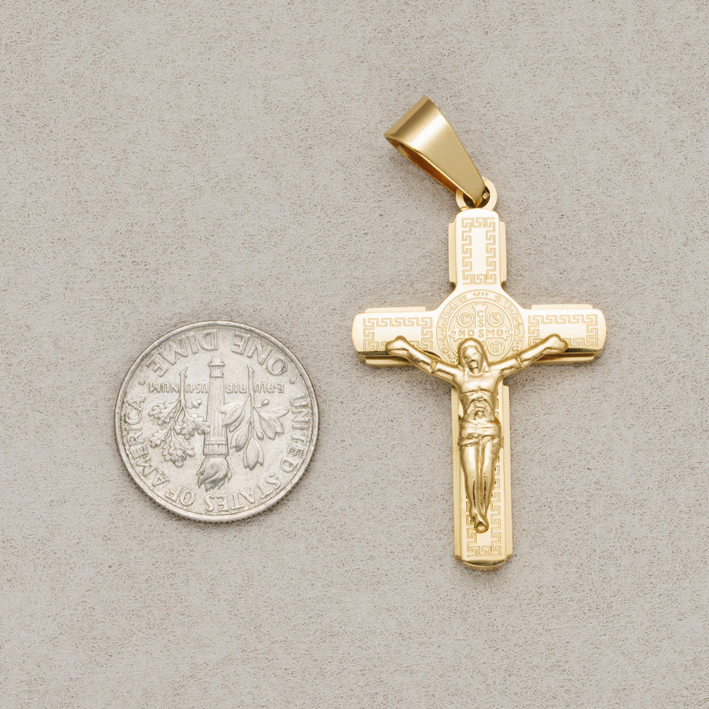Launch Promo: 24K Gold PVD Stainless Steel San Benito Crucifix Cross Pendant Charm | Sold Each