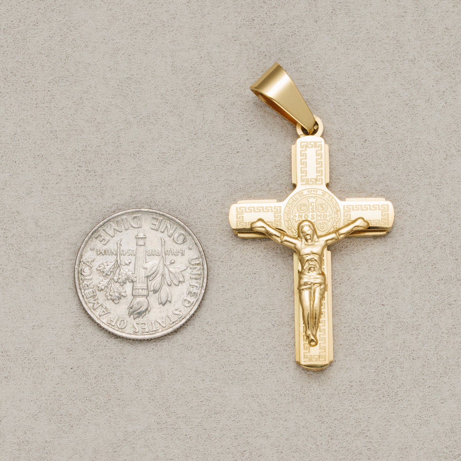 Launch Promo: 24K Gold PVD Stainless Steel San Benito Crucifix Cross Pendant Charm | Sold Each