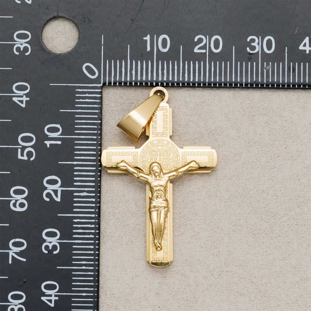 Launch Promo: 24K Gold PVD Stainless Steel San Benito Crucifix Cross Pendant Charm | Sold Each