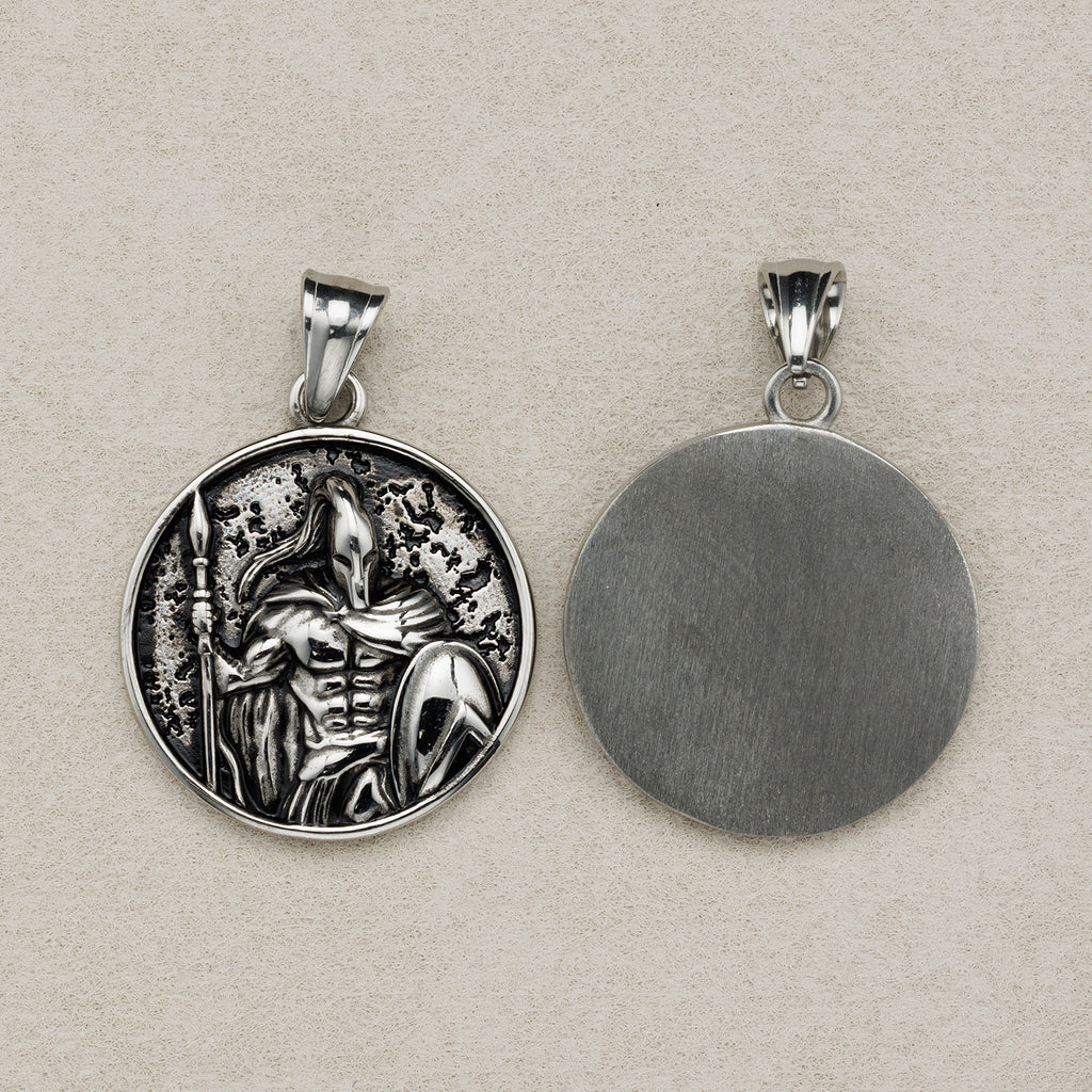 Launch Promo: Stainless Steel Textured Spartan Warrior Coin Pendant | Sold Each
