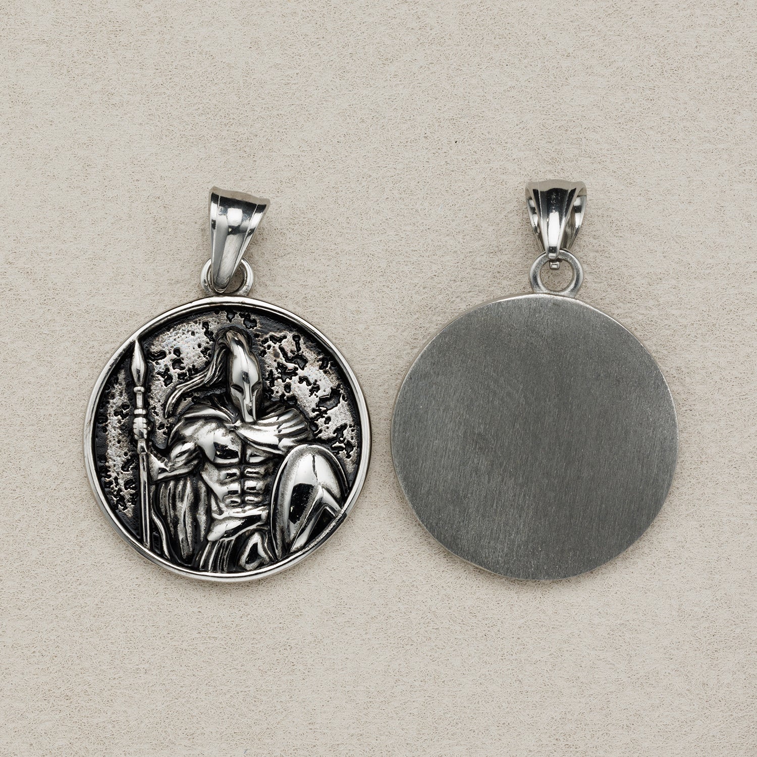 Launch Promo: Stainless Steel Textured Spartan Warrior Coin Pendant | Sold Each
