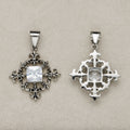 Launch Promo: Stainless Steel Pear Cut CZ Gothic Fleur-de-lis Shield Pendant | Sold Each