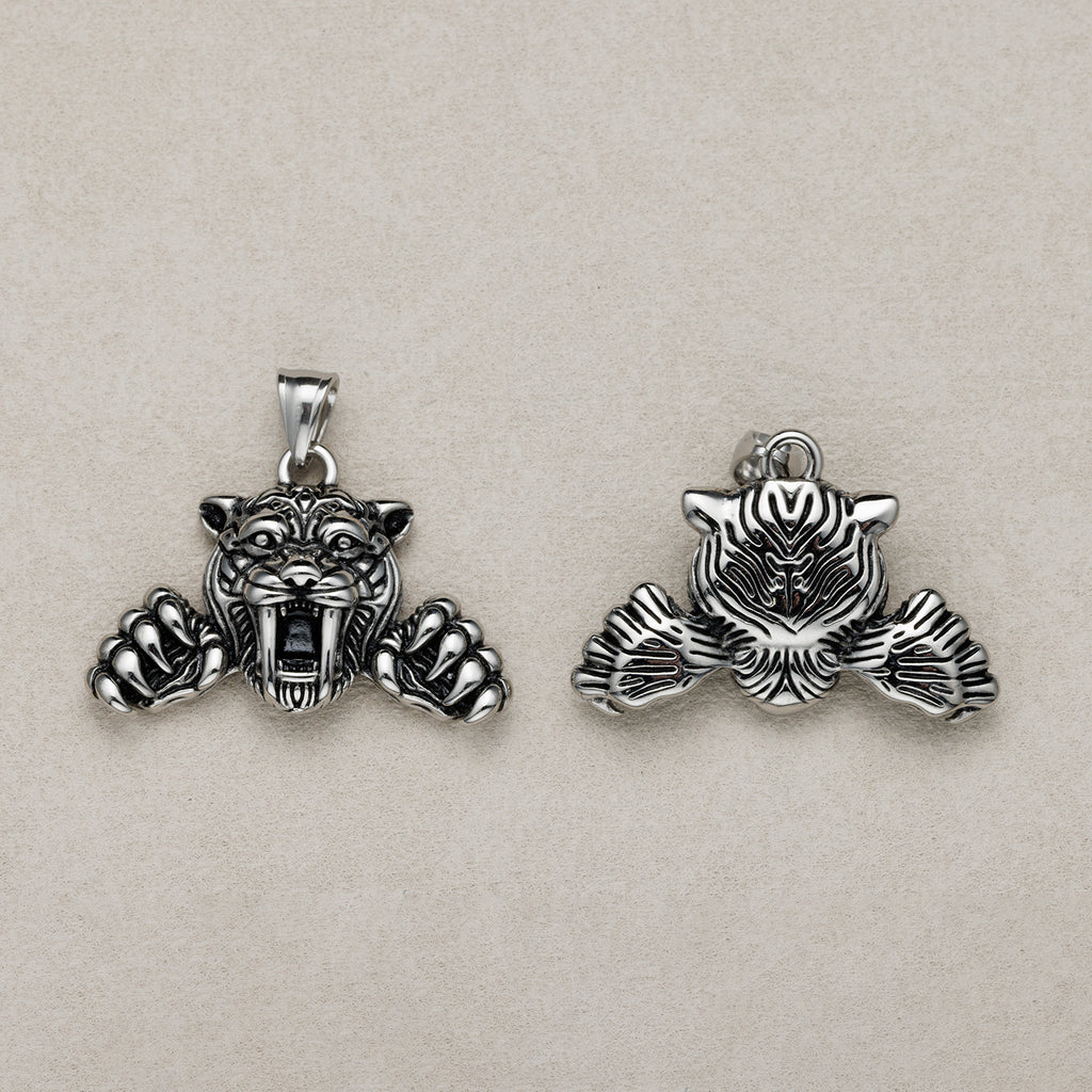 Launch Promo: Stainless Steel Textured Saber-Toothed Tiger Animal Pendant | Sold Each