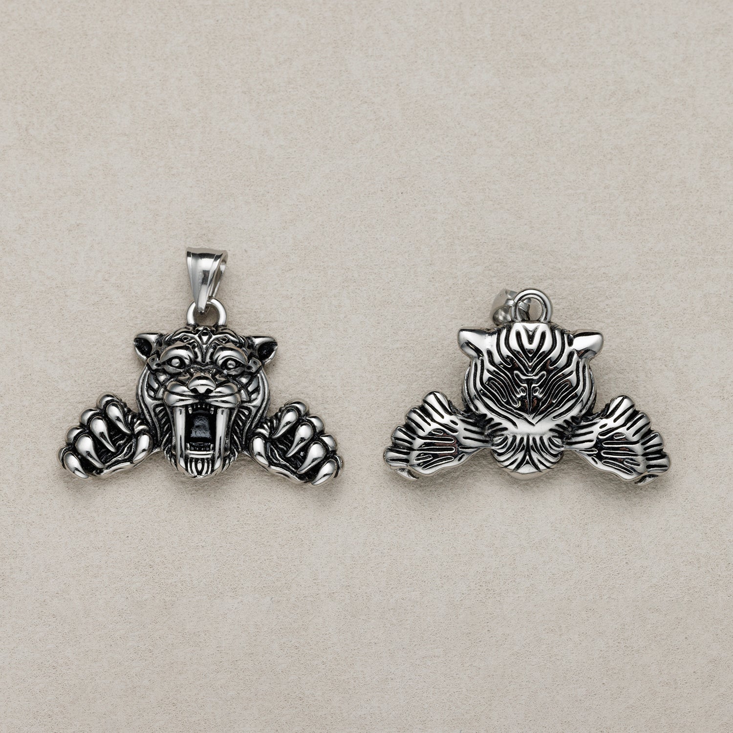 Launch Promo: Stainless Steel Textured Saber-Toothed Tiger Animal Pendant | Sold Each