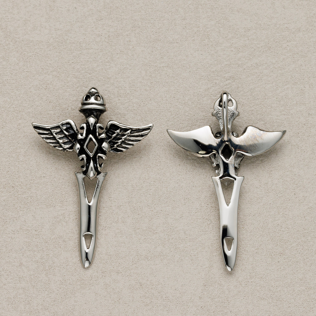Launch Promo: Stainless Steel Gothic Wings Guardian Blade Cross Pendant | Sold Each