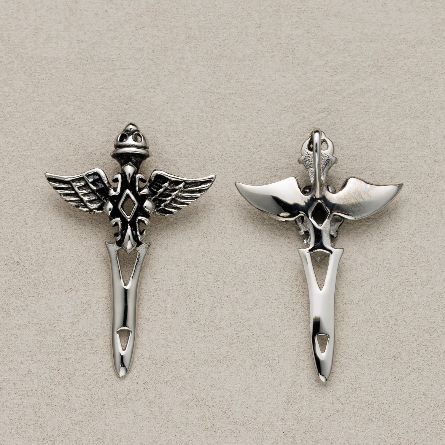 Launch Promo: Stainless Steel Gothic Wings Guardian Blade Cross Pendant | Sold Each