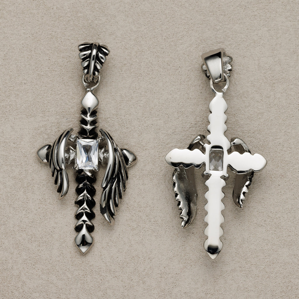 Launch Promo: Stainless Steel Gothic Wings Sword Cross Pendant | Sold Each