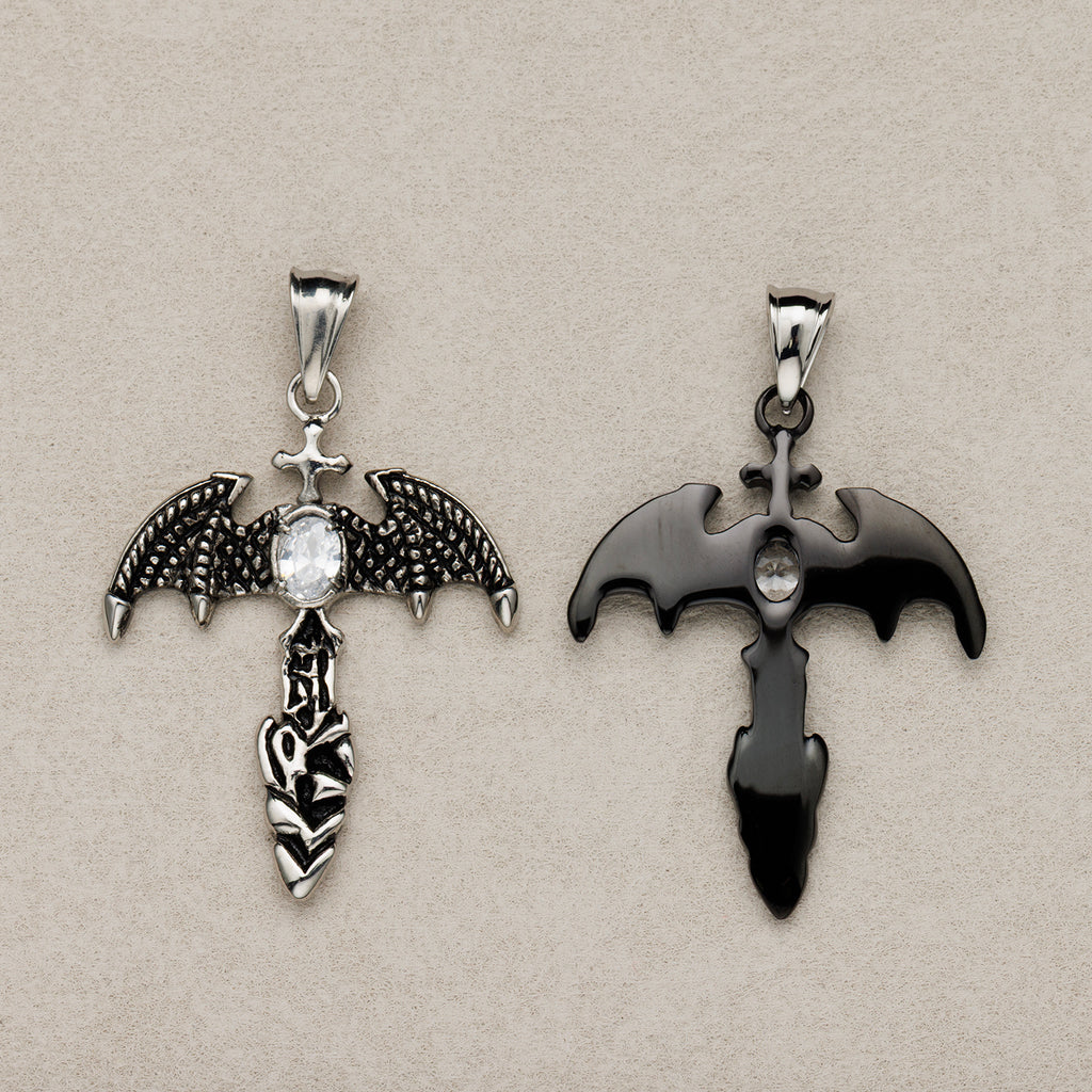 Launch Promo: Stainless Steel Bat-Winged Sword Cross Pendant | Sold Each