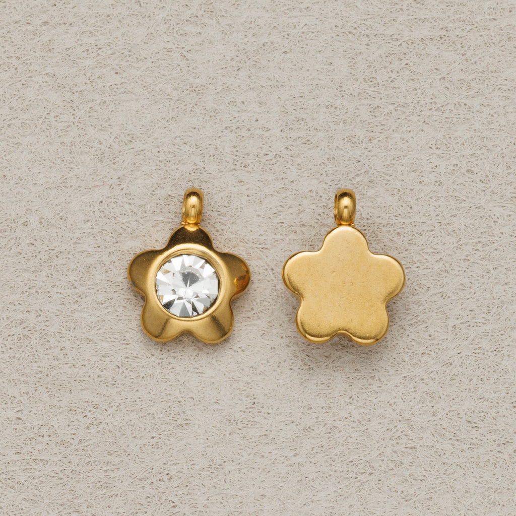 Launch Promo: 24K Gold PVD Stainless Steel Mini Solitaire Flower Charm | Sold Each
