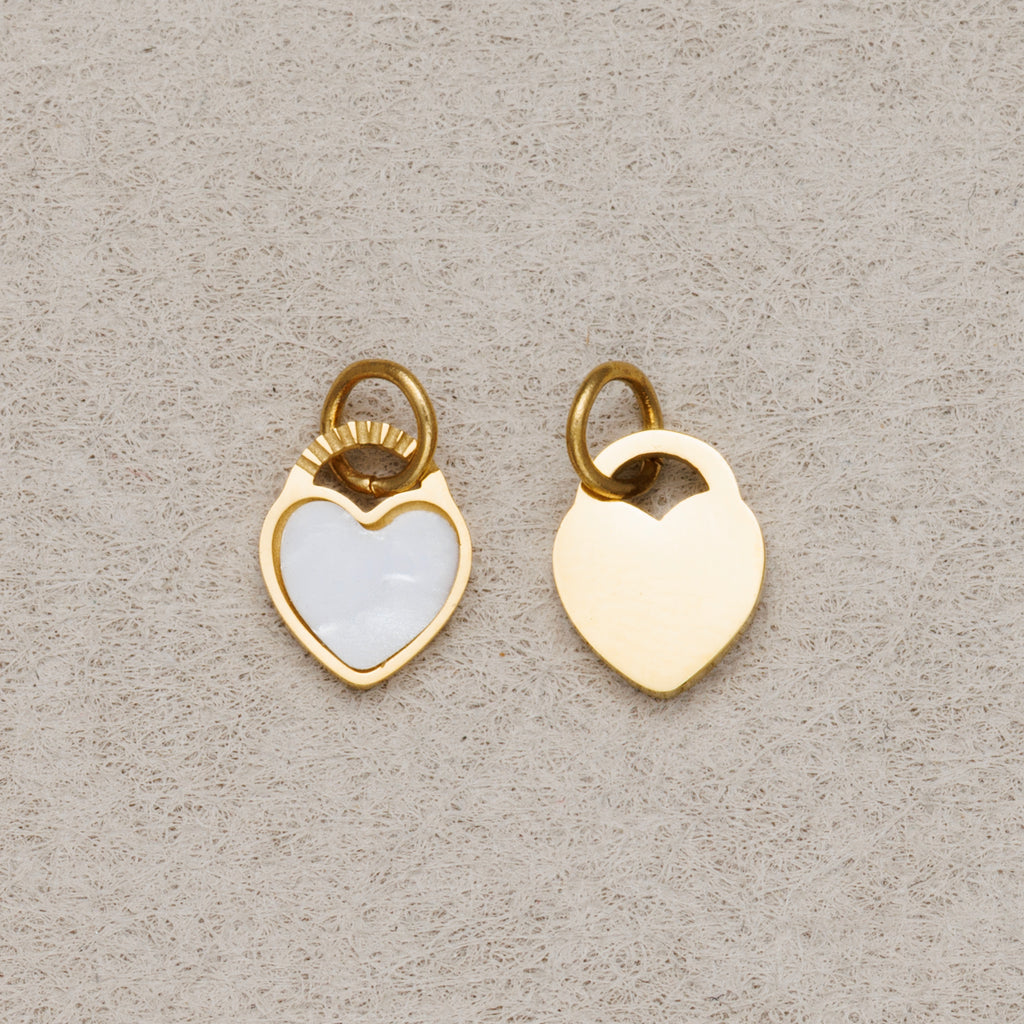 Launch Promo: 24K Gold PVD Stainless Steel Mini Mother of Pearl Love Heart Charm | Sold Each