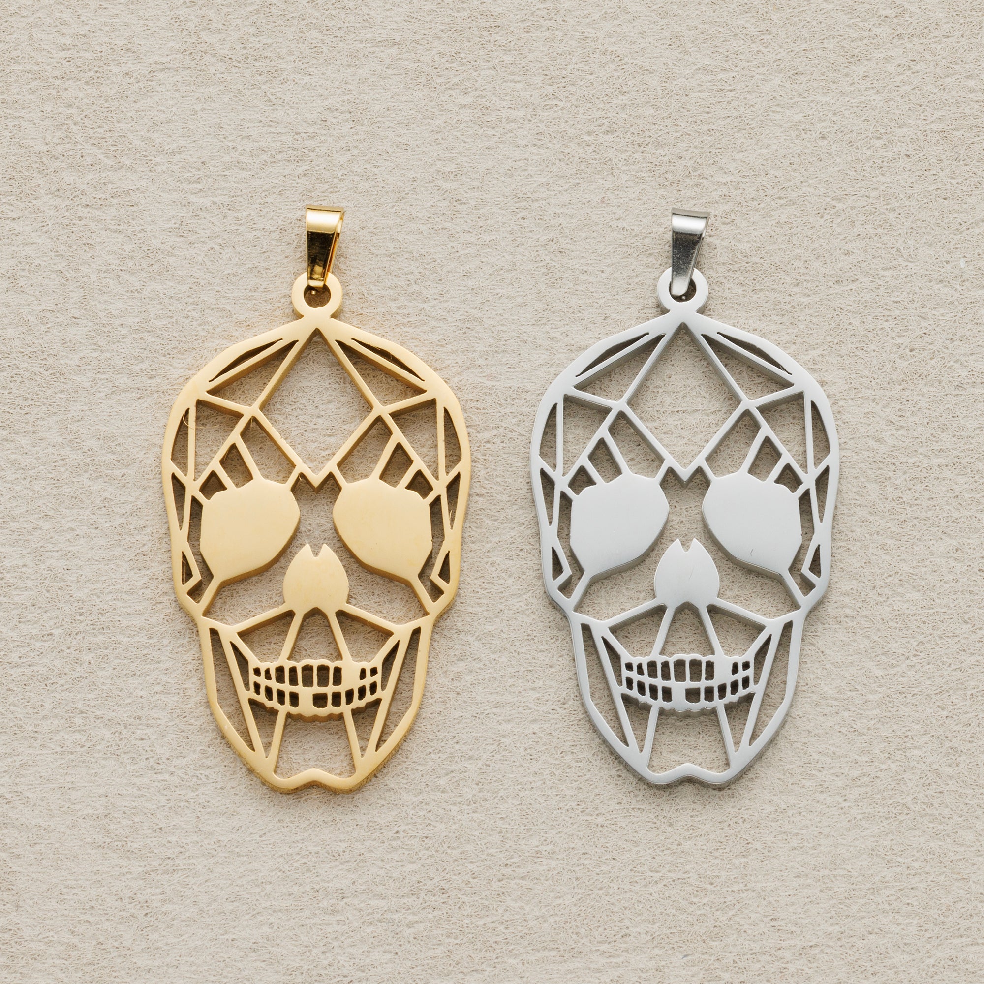 Launch Promo: 24K Gold PVD Stainless Steel Geometric Wireframe Skull Pendant in Gold & Silver | Sold Each