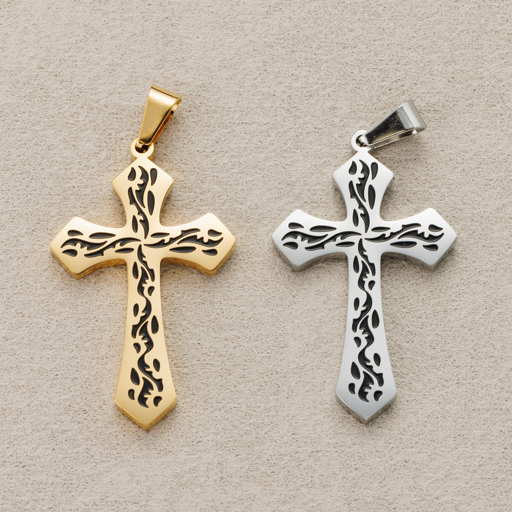 Launch Promo: 24K Gold PVD Stainless Steel Tribal Pattern Cross Pendant in Gold & Silver | Sold Each
