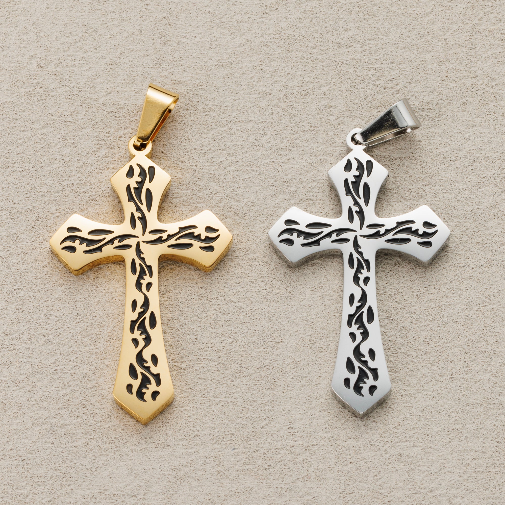 Launch Promo: 24K Gold PVD Stainless Steel Tribal Pattern Cross Pendant in Gold & Silver | Sold Each