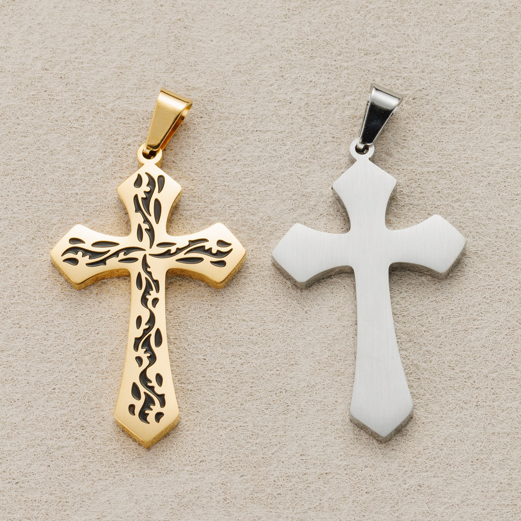 Launch Promo: 24K Gold PVD Stainless Steel Tribal Pattern Cross Pendant in Gold & Silver | Sold Each