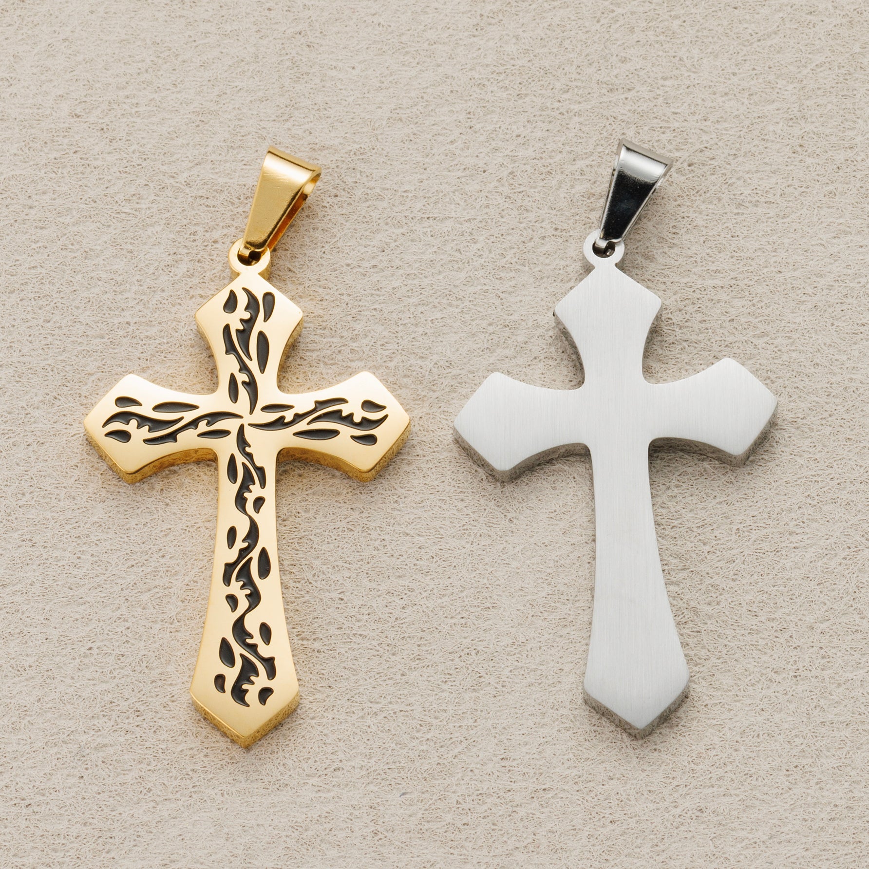 Launch Promo: 24K Gold PVD Stainless Steel Tribal Pattern Cross Pendant in Gold & Silver | Sold Each