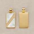 Launch Promo: 24K Gold PVD Stainless Steel Mother Of Pearl Micro Paved CZ Rectangular Geometric Pendant | Sold Each