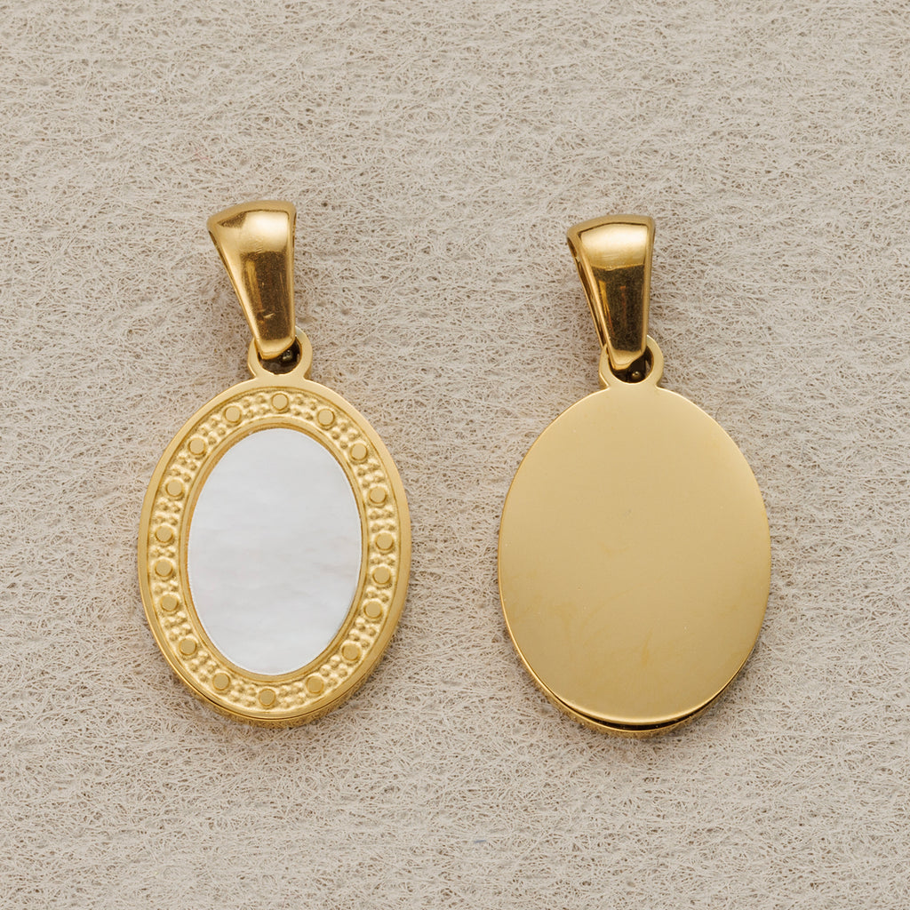 Launch Promo: 24K Gold PVD Stainless Steel Oval Mother of Pearl Bezel Pendant | Sold Each