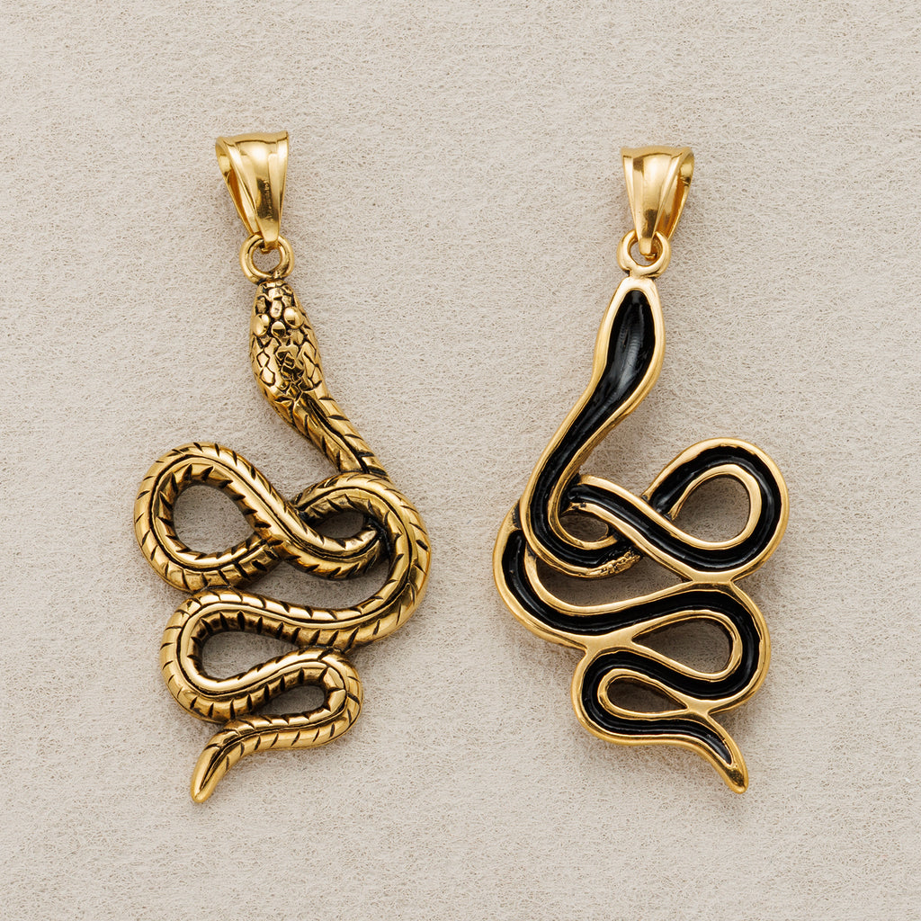 Launch Promo: 24K Gold PVD Stainless Steel Textured Coiled Snake Animal Pendant | Sold Each