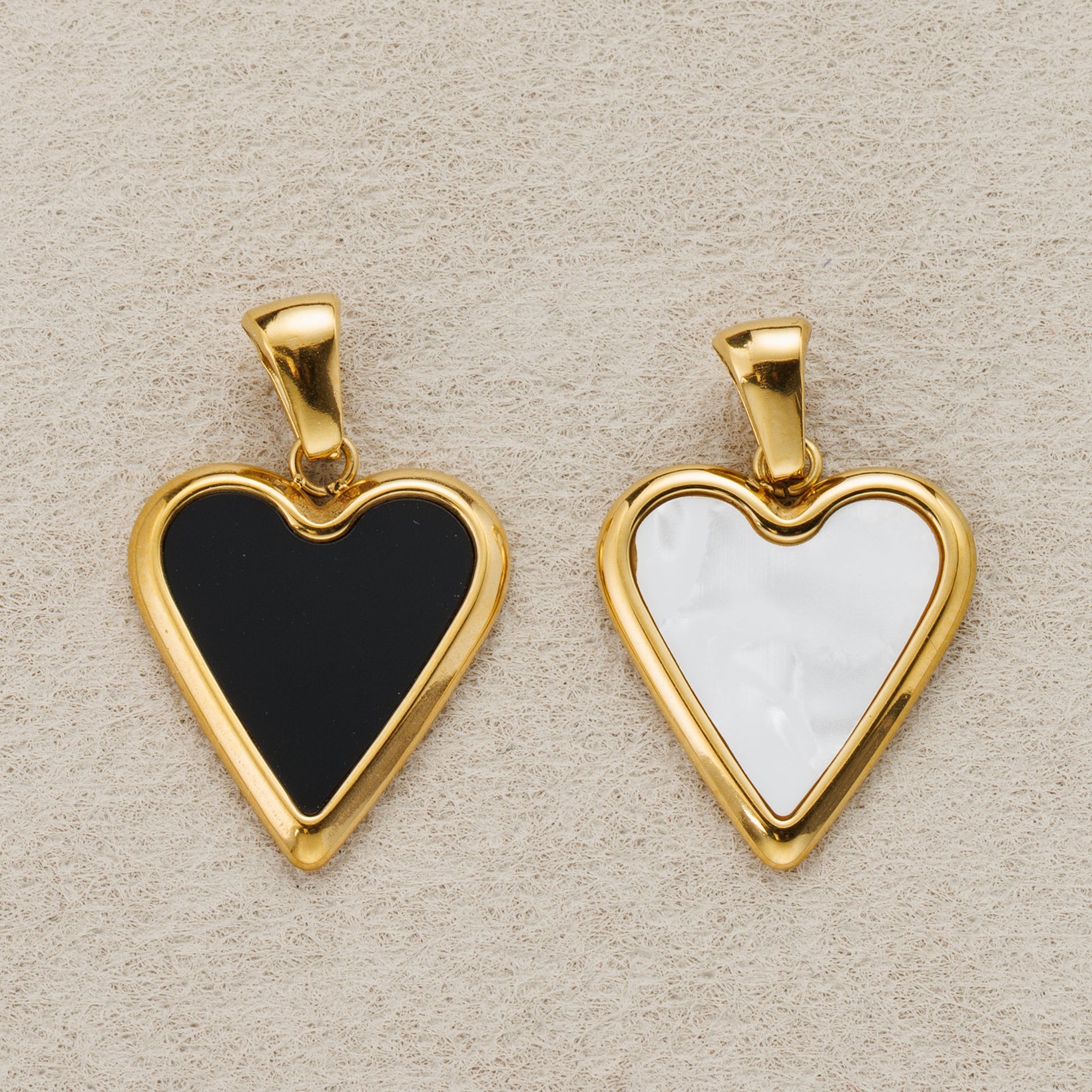 Launch Promo: 24K Gold PVD Stainless Steel Black & White Mother Of Pearl Love Heart Pendant | Sold Each