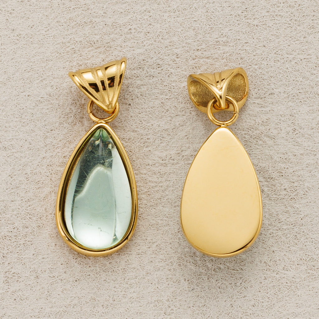 Launch Promo: 24K Gold PVD Stainless Steel Pastel Green Teardrop CZ Geometric Pendant | Sold Each