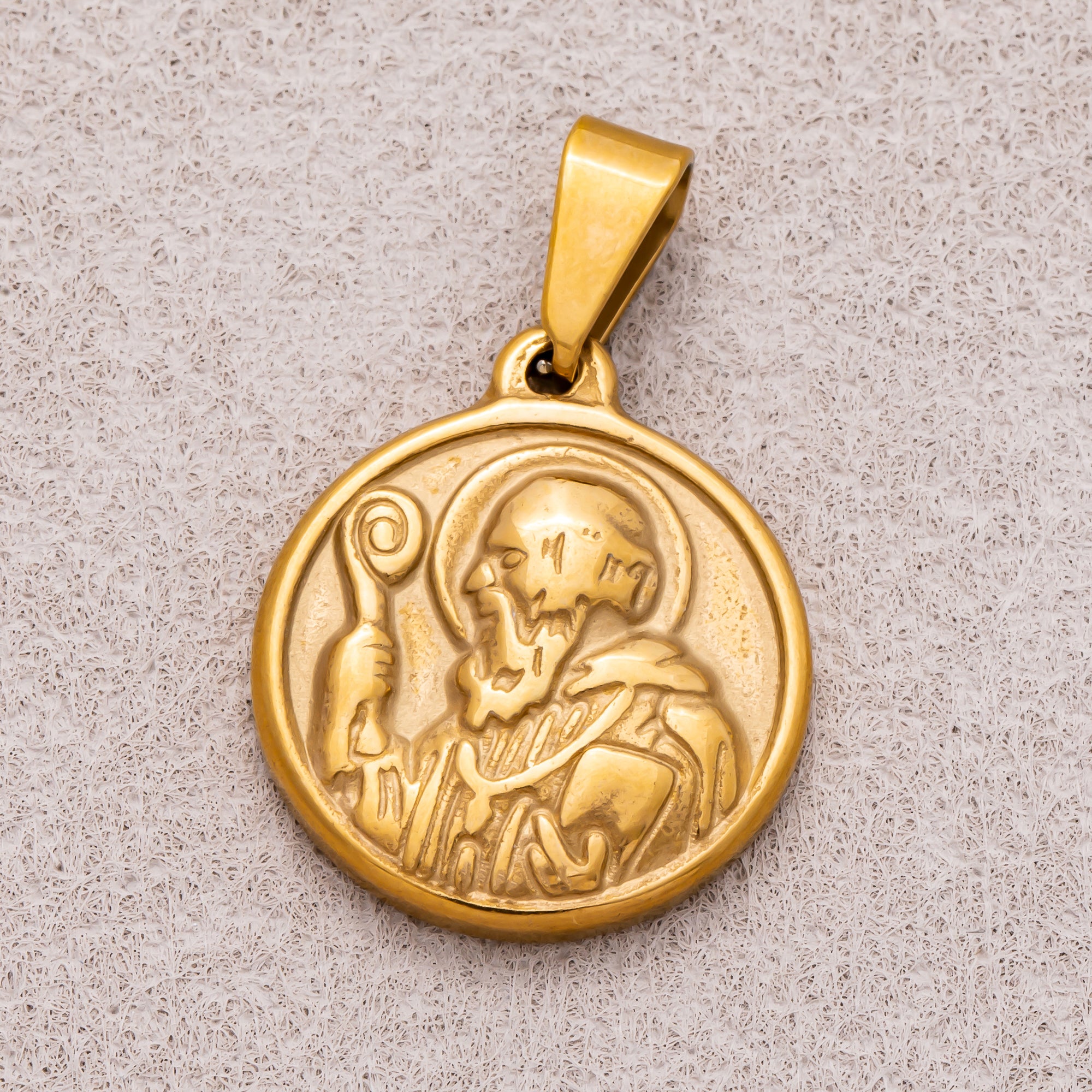 Gold PVD Stainless Steel Saint Benedict Religious Medallion Pendant Double Sided