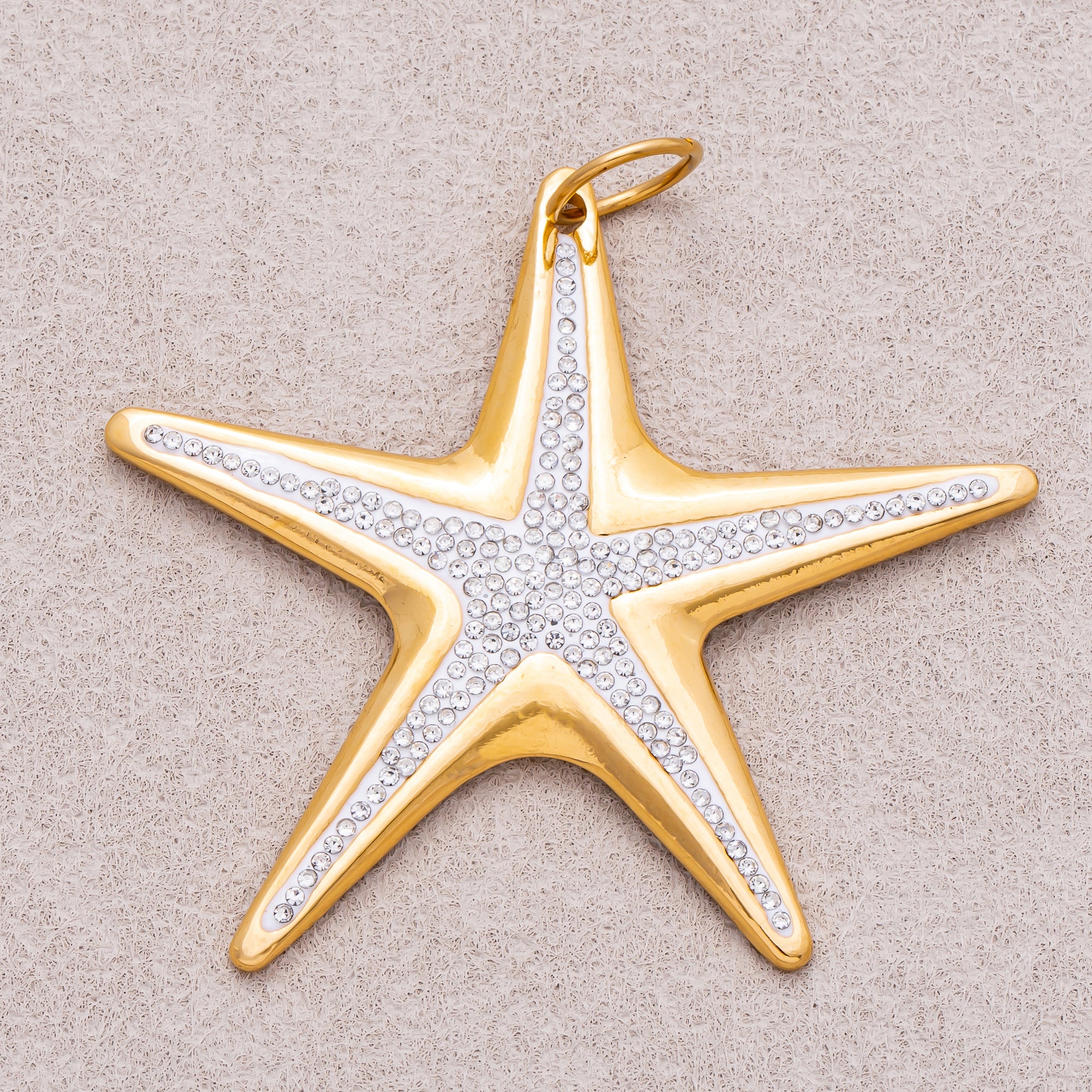 Gold PVD Stainless Steel Micro Paved CZ Ocean Big Starfish Pendant