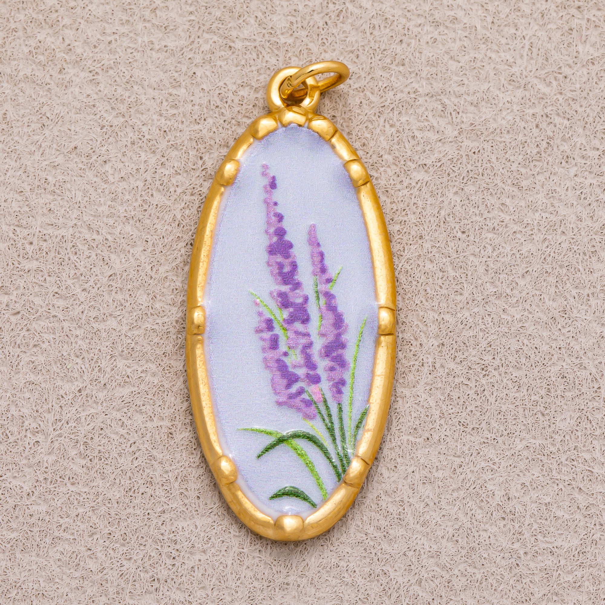 Gold PVD Stainless Steel Hand-Painted Colorful Vintage Oval Artistic Botanical Charm