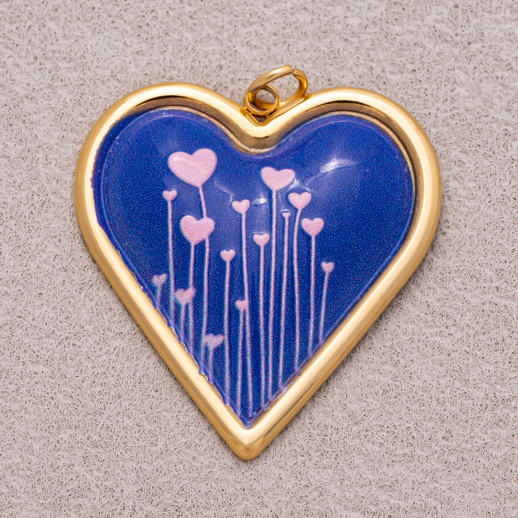 Gold PVD Stainless Steel Hand Painted Enamel Sparkling Love Heart Charm