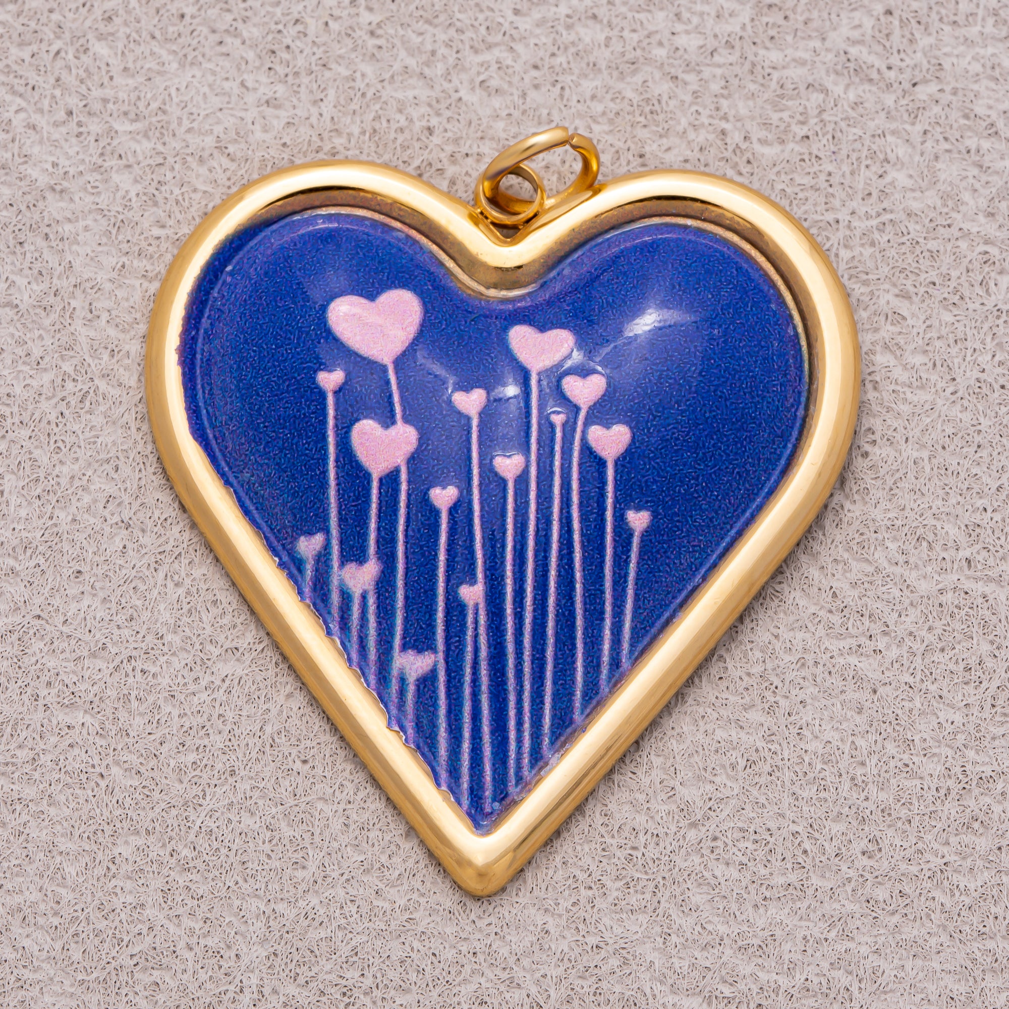 Gold PVD Stainless Steel Hand Painted Enamel Sparkling Love Heart Charm