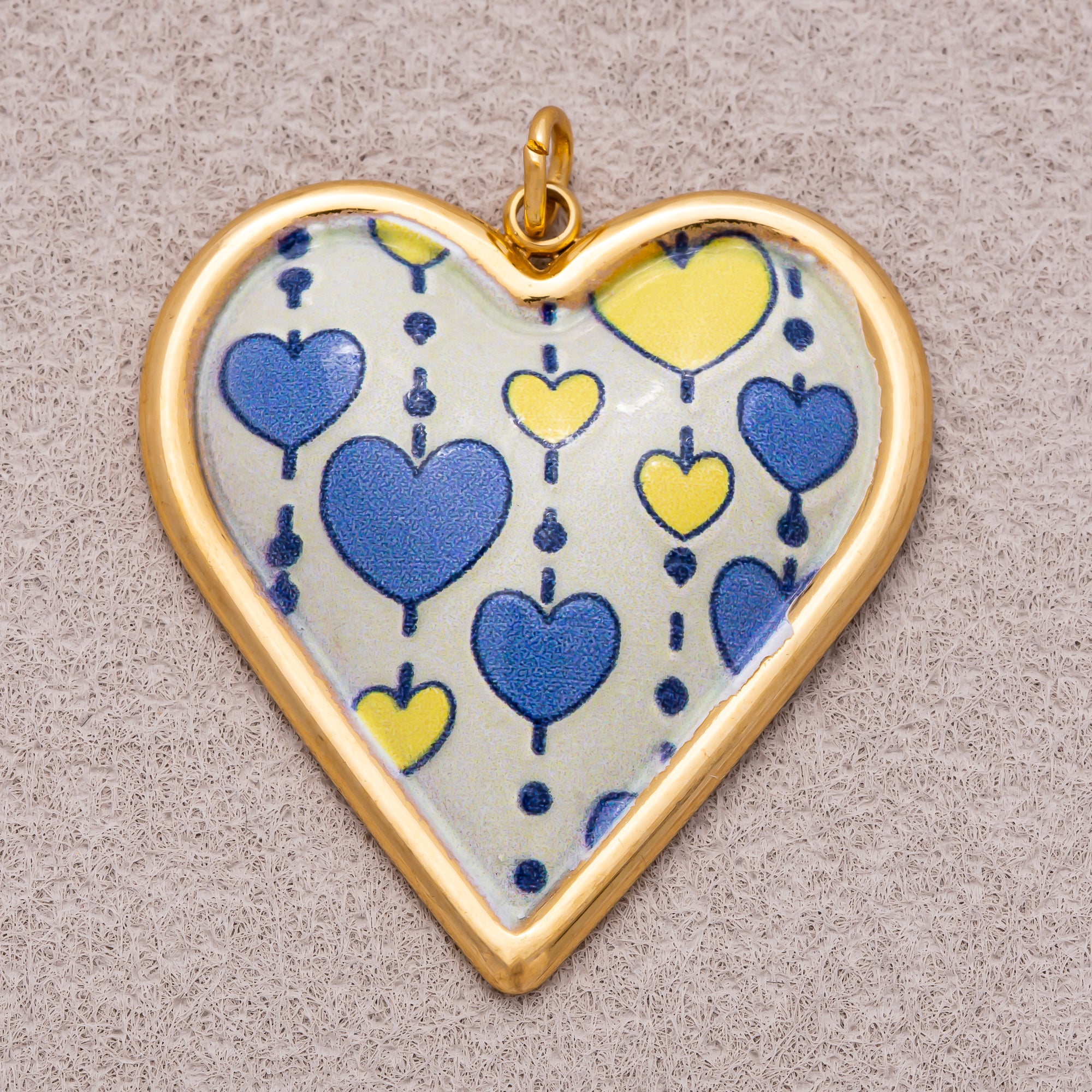 Gold PVD Stainless Steel Hand Painted Enamel Sparkling Love Heart Charm